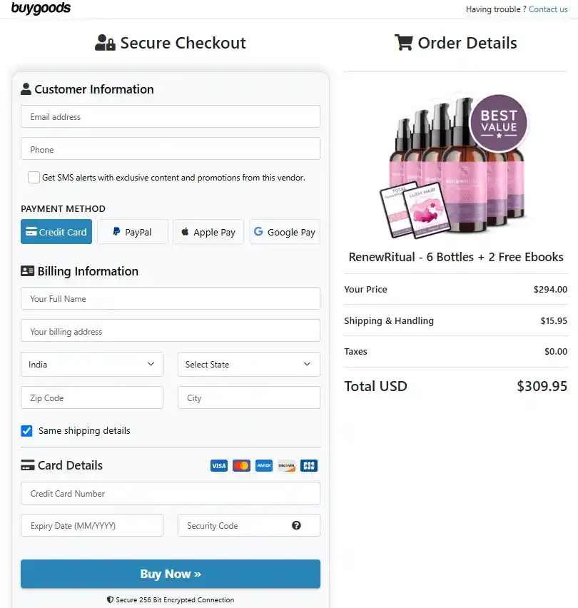 RenewRitual Order Page